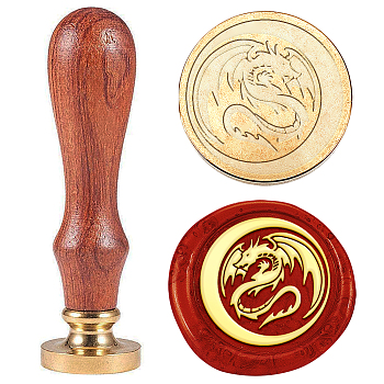 Brass Wax Seal Stamp with Handle, for DIY Scrapbooking, Dragon, 89x30mm