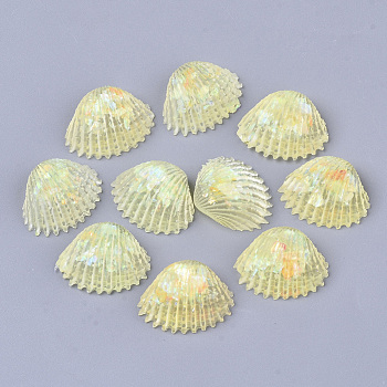 Transparent Epoxy Resin Cabochons, Imitation Jelly Style, with Sequins/Paillette, Shell Shape, Champagne Yellow, 18.5x23.5x9.5mm