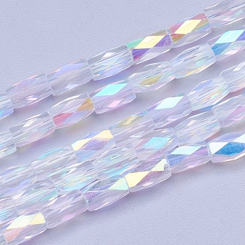 Electroplate Transparent Glass Beads Strands, AB Color Plated, Faceted, Column, AB Color Plated, 5x3mm, Hole: 0.5mm, about 100pcs/strand, 19.4 inch
