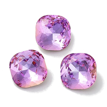 Glass Rhinestone Cabochons, Point Back & Back Plated, Faceted, Square, Fuchsia, 8x8x4mm