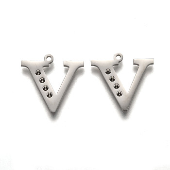 304 Stainless Steel Letter Pendant Rhinestone Settings, Letter.V, 16.5x17.5x1.5mm, Hole: 1.2mm, Fit of: 1.6mm rhinestone