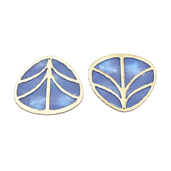 Fashion DIY Earrings Jewelry Accessories, Imitation Metal Cloth Pendants, Leaf, Steel Blue, 30x30x0.6mm, Hole: 0.8mm