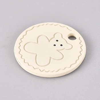 Alloy Pendants, Baking Painted, Flat Round with Bear, Linen, 20x1.5mm, Hole: 2mm