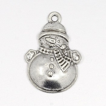 Tibetan Style Alloy Pendants, Lead Free and Cadmium Free, Christmas, Snowman, Antique Silver, 25x17x4.5mm, Hole: 2mm