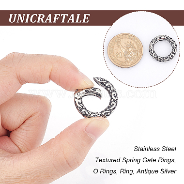 unicraftale 2pcs style tibétain 316 anneaux de porte à ressort texturés en acier inoxydable chirurgical(STAS-UN0040-91)-3