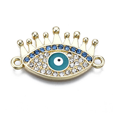 Real 18K Gold Plated Dark Turquoise Eye Alloy Rhinestone+Enamel Links