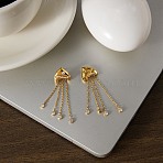 304 Stainless Steel Micro Pave Cubic Zirconia Dangle Stud Earrings for Women, Fish, Golden, 57.5x15.5mm(SA-CBAABBA-01G)