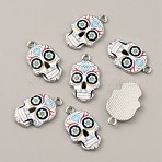 Alloy Enamel Pendants, Platinum, Skull, Pale Turquoise, 22.5x13.5x2mm, Hole: 1.8mm(FIND-CJC0015-09H)