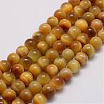 Natural Tiger Eye Bead Strands, Round, Dyed & Heated, Gold, 8mm, Hole: 1.2mm, about 46pcs/strand, 14.9 inch~15.5 inch(G-P230-08-E-8mm)