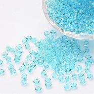 Faceted Bicone Imitation Crystallized Crystal Glass Beads, Deep Sky Blue, about 4mm in diameter, 3.5mm thick, hole: 1mm(X-G22QS052)