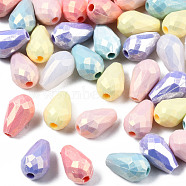 Spray Painted Acrylic Beads, Rubberized Style, Faceted, Teardrop, Mixed Color, 12x7.5mm, Hole: 2mm, about 1580pcs/500g(MACR-S280-04)