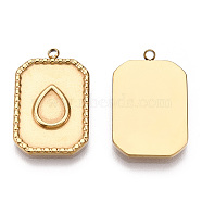 304 Stainless Steel Pendant Cabochon Settings, Rectangle, Nickel Free, Real 14K Gold Plated, Tray: 5x7mm, 22.5x14.5x2.5mm, Hole: 1.5mm(STAS-T060-51G)