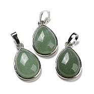 Natural Green Aventurine Pendants, Teardrop Charms with Platinum Plated Brass Snap on Bails, 24x15x7.5mm, Hole: 4x8mm(G-I358-B25)