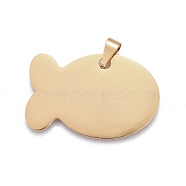 Ion Plating(IP) 304 Stainless Steel Pendants, Fish, Golden, 24.5x38x1mm, Hole: 3.5x8mm(STAS-F203-01G)