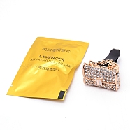 Auto Car Air Vent Perfume Clip, Alloy Rhinestone Purse Shape, with Plastic Clip & Aromatherapy Tablets, Light Gold, 46.5mm(AJEW-WH0120-92)
