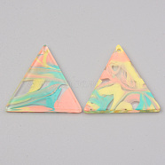 Acrylic Pendants, for DIY Bracelet Necklace Earring Jewelry Craft Making, Triangle, Colorful, 34x32x2mm, Hole: 1.5mm(X-MACR-S372-012B)