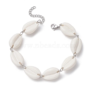 Acrylic Shell Bead Link Anklets, with 304 Stainless Steel Lobster Claw Clasp, White, 8-5/8 inch(21.9cm)(AJEW-AN00537)