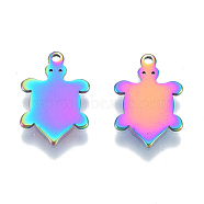 Ion Plating(IP) 201 Stainless Steel Charms, Turtle, Rainbow Color, 15x10x1mm, Hole: 1.2mm(STAS-N098-125M)