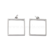 304 Stainless Steel Pendants, Laser Cut, with Jump Ring, Stainless Steel Color, Square, 17x15x1mm, Hole: 2mm(STAS-G324-01B-P)