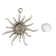 Pendant Making Sets, with Tibetan Alloy Flower Pendant Cabochon Bezel Settings and Glass Cabochons, Cadmium Free & Nickel Free & Lead Free, Antique Silver, 50x47x3mm, Hole: 4mm, Flat Round Tray: 12mm, 11.5~12x4mm(DIY-X0288-08AS-NR)