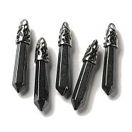 Natural Black Stone Pointed Big Pendants, Faceted Bullet Charms with Rack Plating Platinum Plated Brass Findings, 56~65x11~11.5x10~10.5mm, Hole: 4X3mm(G-Z055-01P-13)