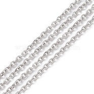 304 Stainless Steel Cable Chains, Diamond Cut Chains, Unwelded, Faceted, Oval, Stainless Steel Color, 3mm, Links: 3.8x3x0.8mm(CHS-L017-23B)