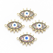 Brass Micro Pave Cubic Zirconia Links connectors, Evil Eye, Colorful, Golden, 18.5x25x3.5mm, Hole: 1.5mm(ZIRC-T005-020G)
