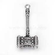 304 Stainless Steel Big Pendant, Hammer, Antique Silver, 58x28x15mm, Hole: 4mm(STAS-K185-07AS)