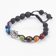 Chakra Jewelry, Adjustable Gemstone and Resin Braided Bead Bracelets, Nylon Thread Square Knot Bracelet, with Alloy Findings, Lotus, Colorful, 2-1/8 inch(55mm)(BJEW-JB03516)