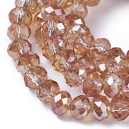 Electroplate Glass Beads Strands, Imitation Jade Glass, Half Rainbow Plated, Faceted, Rondelle, Sandy Brown, 6x4~4.5mm, Hole: 1mm, about 88~92pcs/strand, 15.5 inch~16 inch(39~45cm)(GLAA-K027-HR-C11-A)