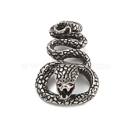 316 Surgical Stainless Steel Rhinestone Pendants, Snake, Ruby, 40.5x22.5x12mm, Hole: 7x3.5mm(STAS-Z073-122AS-01)