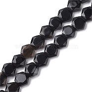 Natural Black Agate Beads Strands, Faceted Hexagonal Cut, Hexagon, 8~8.5x9~9.5x4~4.5mm, Hole: 1mm, about 25pcs/strand, 8.11''(20.6cm)(G-K359-C12-01)