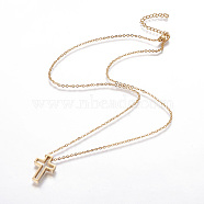 304 Stainless Steel Pendant Necklaces, with Lobster Claw Clasps and Cable Chains, Cross, Golden, 18.1 inch(46cm), 0.15cm(NJEW-F264-05G)