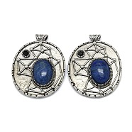Natural Lapis Lazuli Oval Pendants, Rack Plating Antique Silver Plated Brass Pave Rhinestone Oval Charms, Cadmium Free & Lead Free, 45x35x8mm, Hole: 3.5mm(G-Q165-03AS-08)