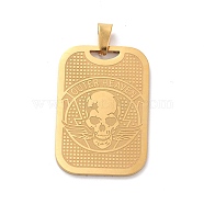 304 Stainless Steel Pendants, Rectangle with Skull Charm, Golden, 35x23.5x1mm, Hole: 7.5x4mm(STAS-C062-09G)