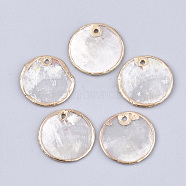 Natural Capiz Shell Pendants, Brass Edge Plated, Flat Round, Light Gold, 18x1mm, Hole: 1.2mm(SHEL-T012-07B)