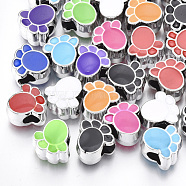 UV Plating Acrylic European Beads, with Enamel, Large Hole Beads, Footprint, Mixed Color, Platinum, 12x12x9mm, Hole: 4.5mm(OACR-T005-104P)