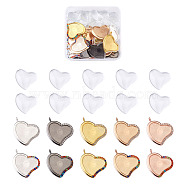 Alloy Pendant Cabochon Settings, DIY Pendant Making Kits, with Mixed Color Rhinestone, with Transparent Glass Cabochons, Mixed Color, Cadmium Free & Lead Free, Heart, Mixed Color, 40pcs/box(ALRI-TA0001-07)