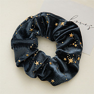Solid Color with Star Cloth Ponytail Scrunchy Hair Ties, Ponytail Holder Hair Accessories for Women and Girls, Prussian Blue, 110mm(PW-WG29086-01)