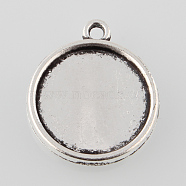 Tibetan Style Antique Silver Alloy Flat Round Pendant Cabochon Settings, Cadmium Free & Lead Free, Double-sided Tray, Plain Edge Bezel Cups, Tray: 16mm, 22x19x3mm, Hole: 1mm(X-TIBEP-M022-31AS)