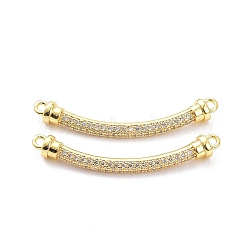 Brass Micro Pave Clear Cubic Zirconia Normal Link Connectors, Long-Lasting Plated, Rectangle, Real 18K Gold Plated, 38x5mm, Hole: 1.6mm(X-ZIRC-K086-31G)