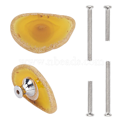Natural Dyed Agate Drawer Knobs, Anomaly Shaped Drawer Pulls Handle, with Alloy Pedestal, Iron Screws, for Home, Cabinet, Cupboard and Dresser, Golden, Goldenrod, 51.5~61.5x32~37x18~19mm, Hole: 4.2mm, Screws: 6x42mm, Pin: 4mm, 6x27mm, Pin: 4mm(FIND-WH0053-63P-06)