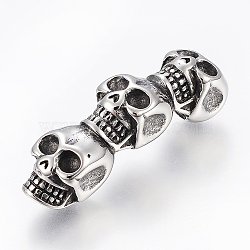 304 Stainless Steel Beads, Skull, Antique Silver, 48.5x12x16mm, Hole: 6.5mm(STAS-I091-48AS)