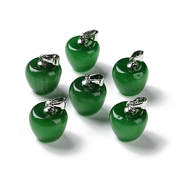 Cat Eye Pendants, with Iron Loops, Dyed, Apple, Dark Green, 15x13.5mm, Hole: 5x3mm(G-C105-02P-02)