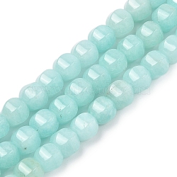 Natural White Jade Beads Strands, Faceted, Dyed, Round, Light Cyan, 11~12x11~12x10mm, Hole: 1.2mm, about 38~39pcs/strand, 15.16~15.59 inch(38.5~39.6cm)(G-N344-03I)