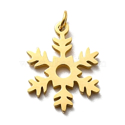 304 Stainless Steel Charms, Laser Cut, with Jump Ring, Snowflake Charm, Real 14K Gold Plated, 13x10x1mm, Hole: 2mm(STAS-B044-18G)