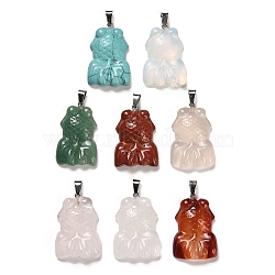 Natural & Synthetic Mixed Gemstone Pendants, Goldfish Charms with Platinum Plated Iron Snap on Bails, 35.5~37x22.5~24x6.5~8mm, Hole: 7x3.5mm(G-M424-09P)