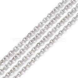 304 Stainless Steel Cable Chains, Diamond Cut Chains, Unwelded, Faceted, Oval, Stainless Steel Color, 3mm, Links: 3.8x3x0.8mm(CHS-L017-23B)