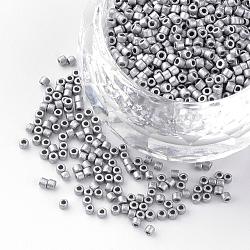 Baking Paint Cylinder Seed Beads, Uniform Size, Matte Style, Silver, 1~1.5x1.5~2mm, Hole: 0.5mm, about 50g/bag, about 5000pcs/bag(SEED-R041-15)
