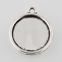 Tibetan Style Antique Silver Alloy Flat Round Pendant Cabochon Settings, Cadmium Free & Lead Free, Double-sided Tray, Plain Edge Bezel Cups, Tray: 16mm, 22x19x3mm, Hole: 1mm(X-TIBEP-M022-31AS)